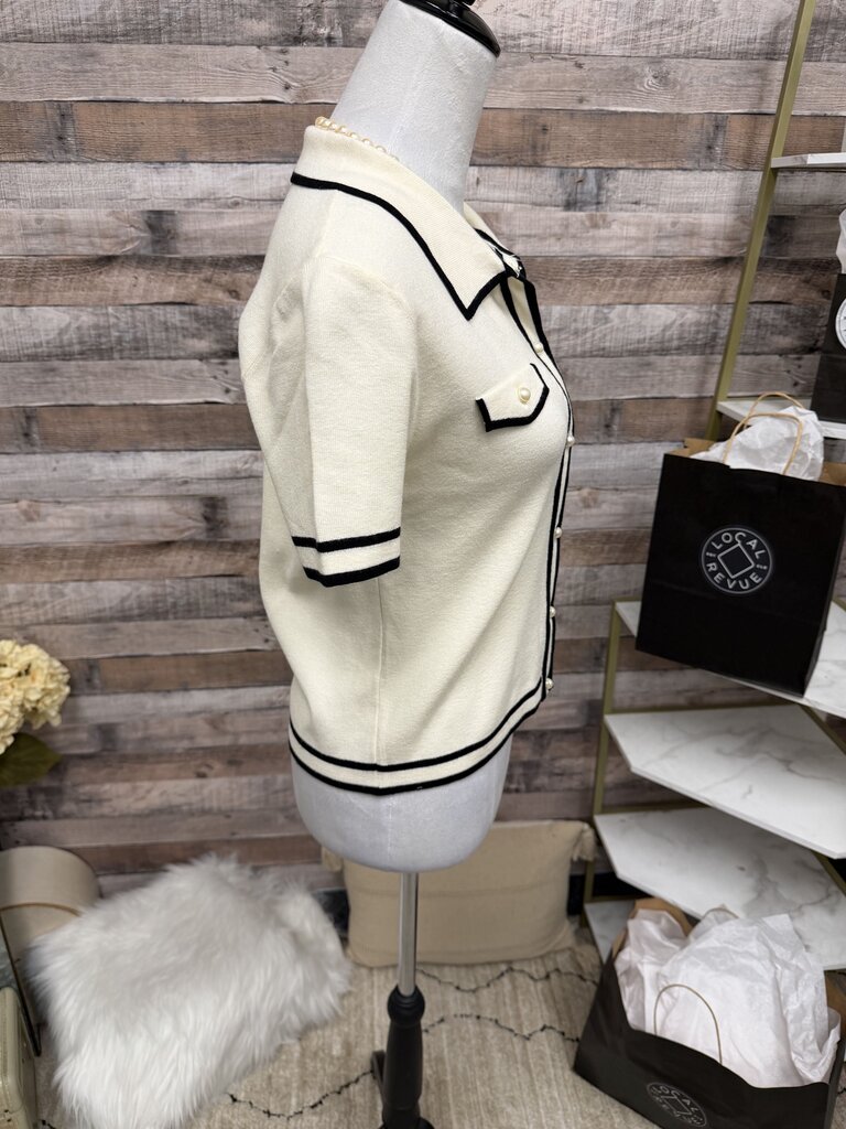White Jason Wu Short Sleeve Polo Style Cardigan