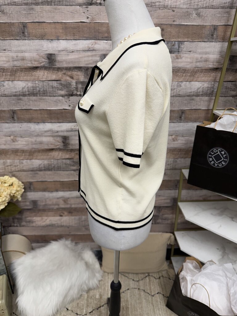 White Jason Wu Short Sleeve Polo Style Cardigan