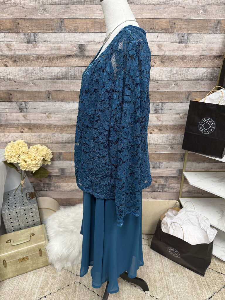 Roaman's Teal Blue Lace & Chiffon Formal Gown