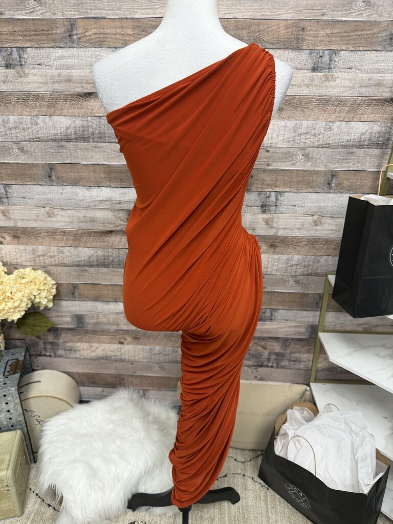 Norma Kamali Cinnamon 1 Shoulder Ruched Side Maxi