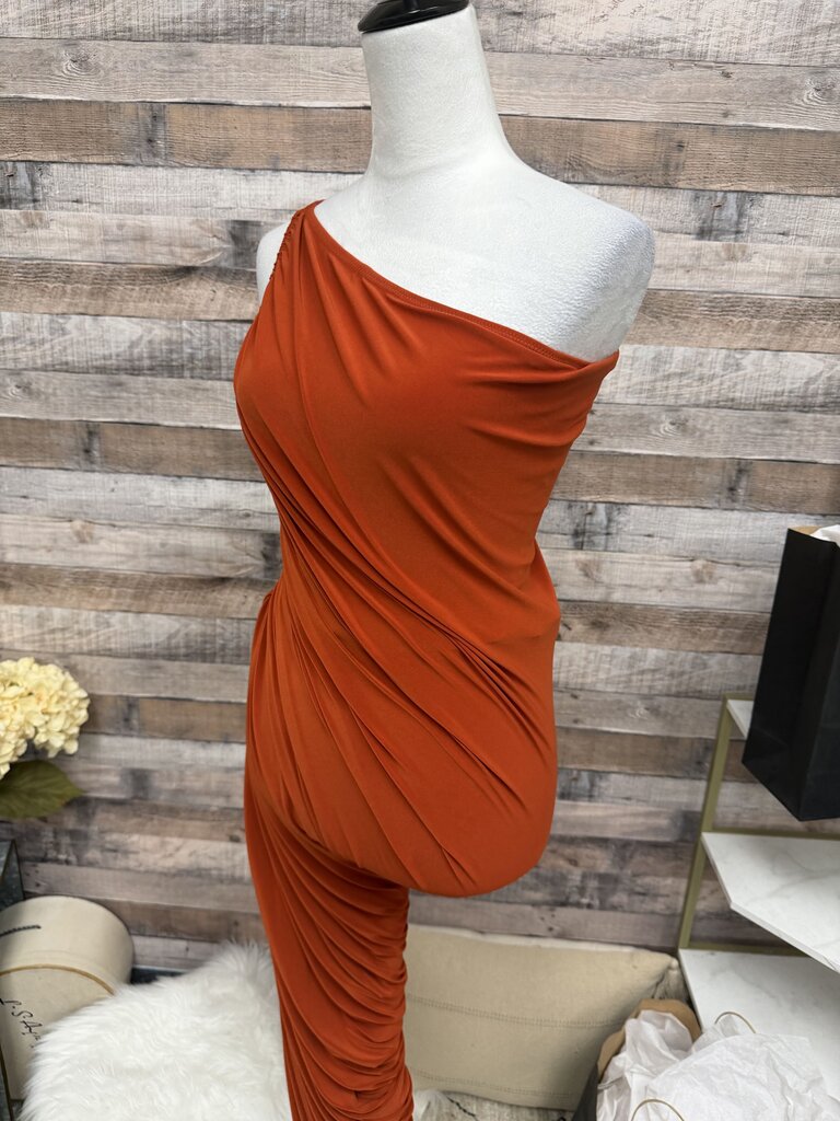 Norma Kamali Cinnamon 1 Shoulder Ruched Side Maxi