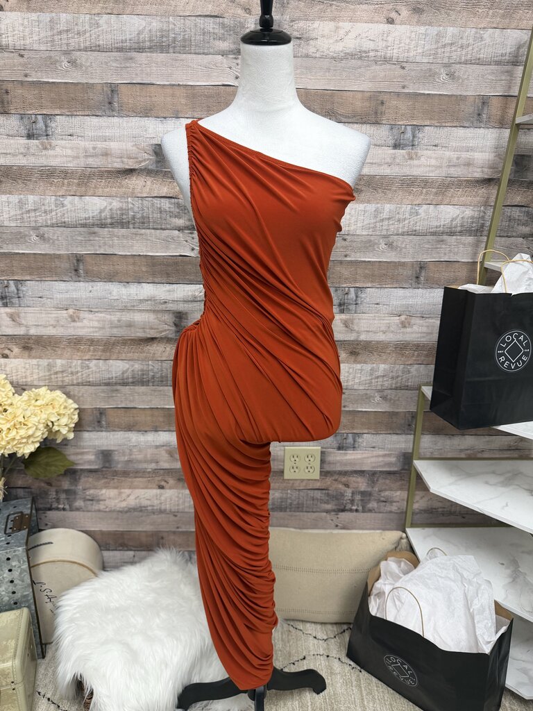 Norma Kamali Cinnamon 1 Shoulder Ruched Side Maxi