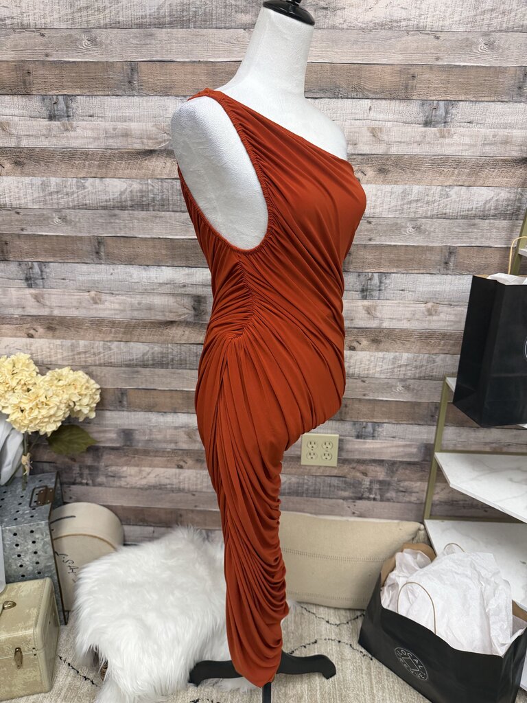 Norma Kamali Cinnamon 1 Shoulder Ruched Side Maxi