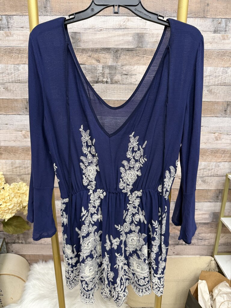 Navy Blue Rain Brand Embroidered Tunic Top