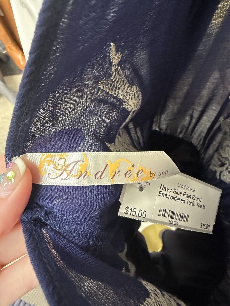 Navy Blue Rain Brand Embroidered Tunic Top