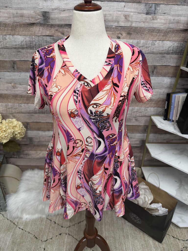 NWT Pink/Purple Abstract Paisley Print Attitudes By Renee Tunic Top
