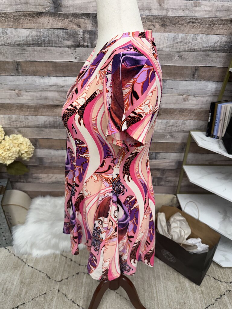 NWT Pink/Purple Abstract Paisley Print Attitudes By Renee Tunic Top