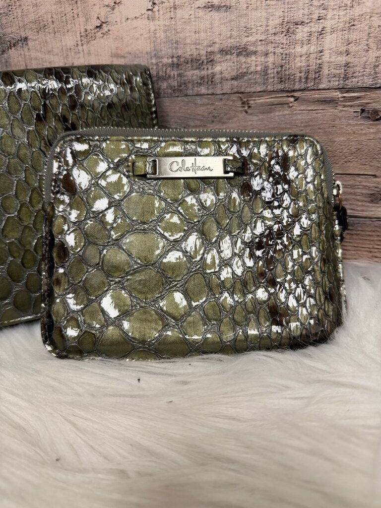 Green Cole Haan Faux Python Leather Clutch And Wallet Set