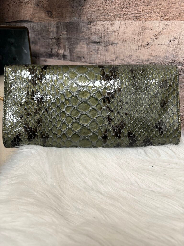 Green Cole Haan Faux Python Leather Clutch And Wallet Set
