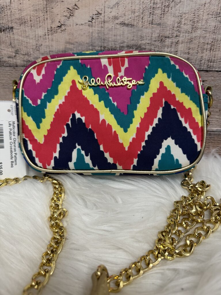 Multicolor Chevron Pattern Lilly Pulitzer Crossbody Bag With Gold Chain Strap