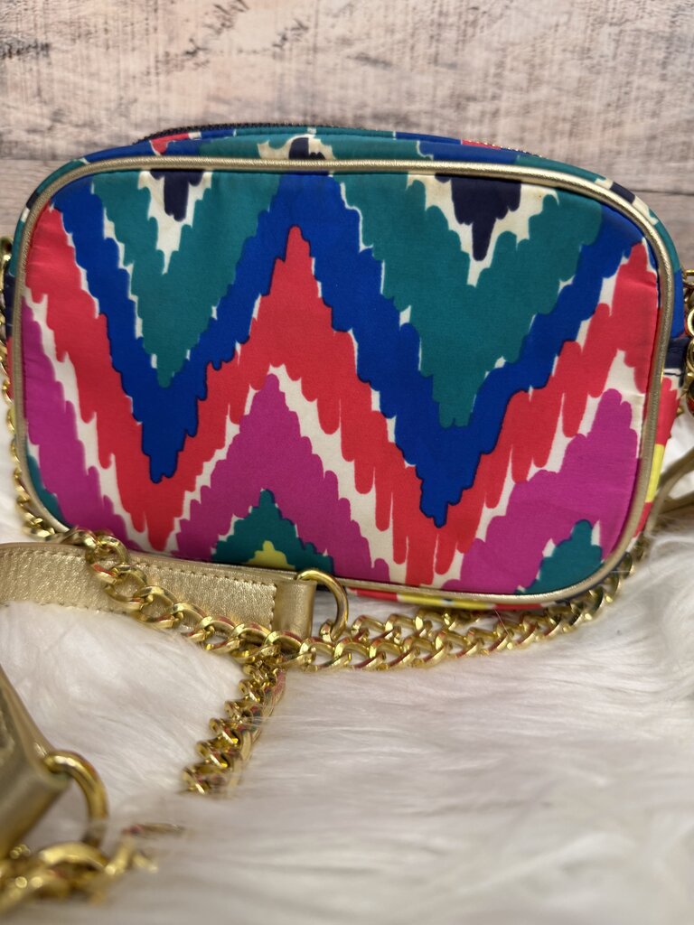 Multicolor Chevron Pattern Lilly Pulitzer Crossbody Bag With Gold Chain Strap