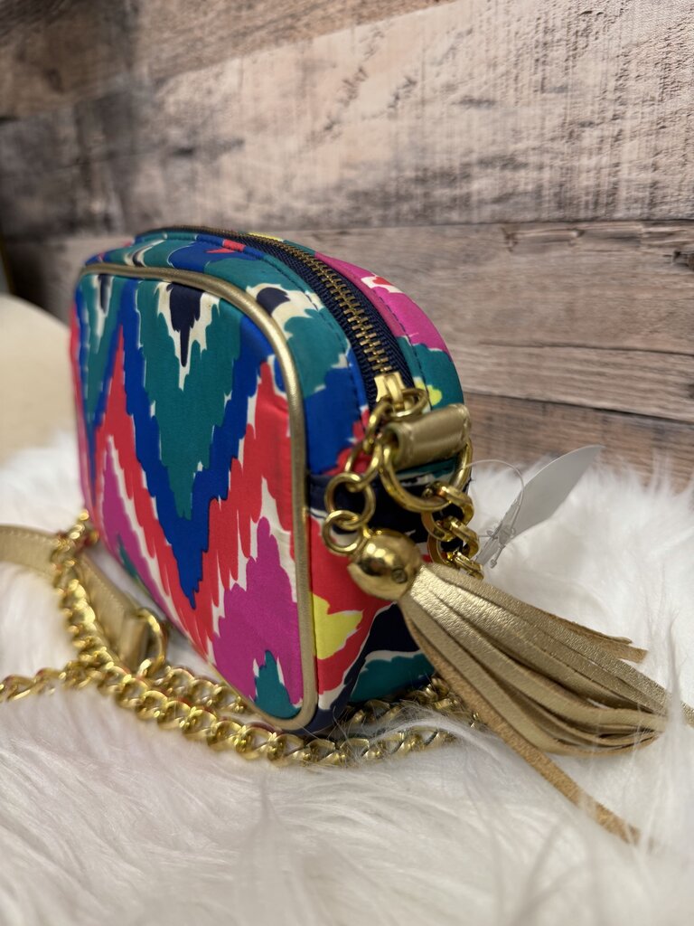 Multicolor Chevron Pattern Lilly Pulitzer Crossbody Bag With Gold Chain Strap