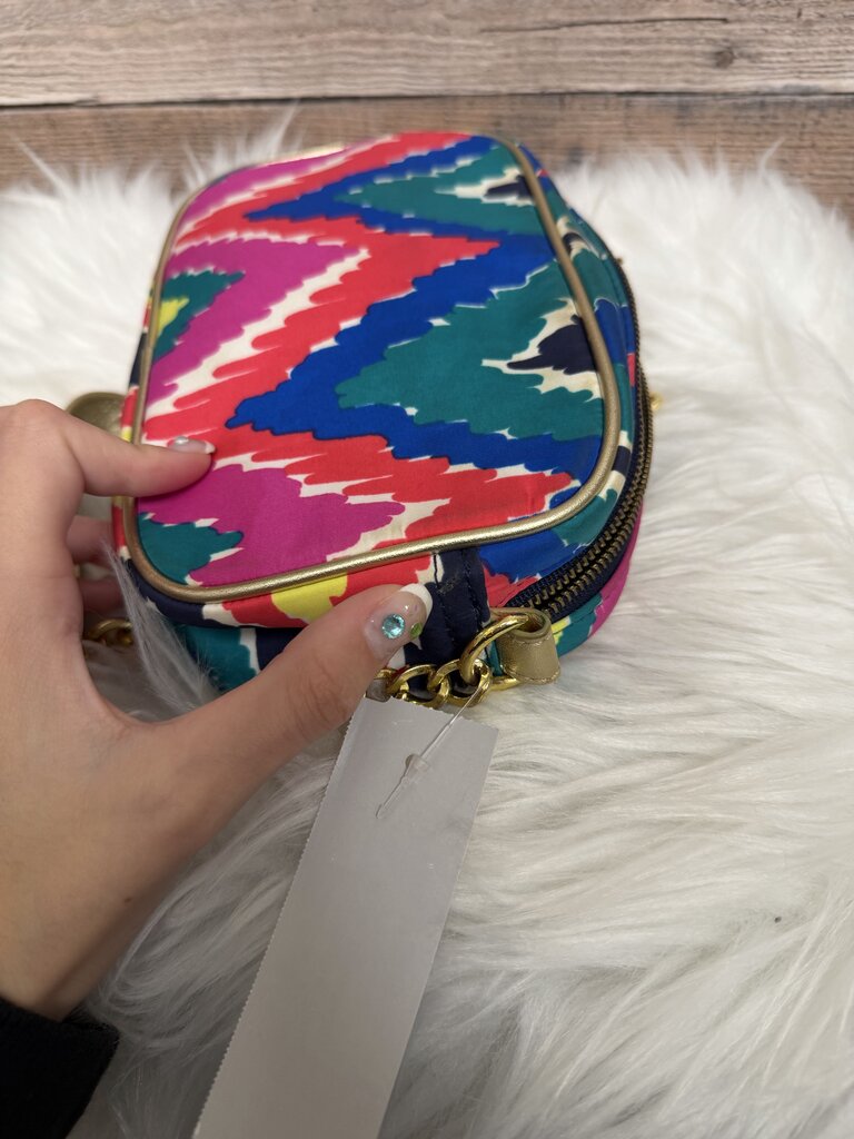 Multicolor Chevron Pattern Lilly Pulitzer Crossbody Bag With Gold Chain Strap