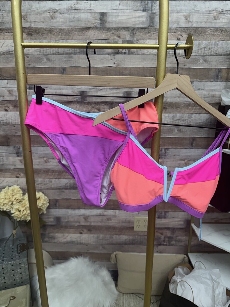NWT Popvil Pink & Coral Colorblock Bikini