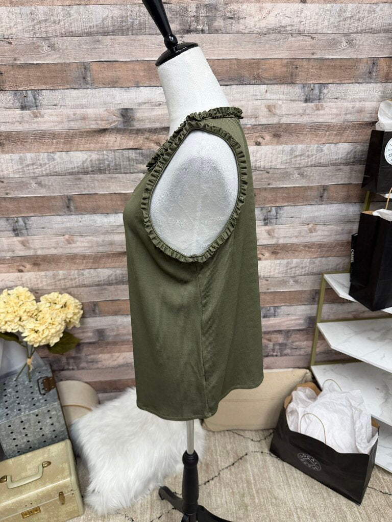 Periwinkle Olive Green Ribbed Ruffle Trim Tank