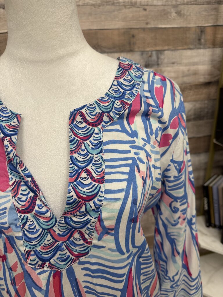 Lilly Pulitzer Aqua & Pink Abstract V-Neck Top