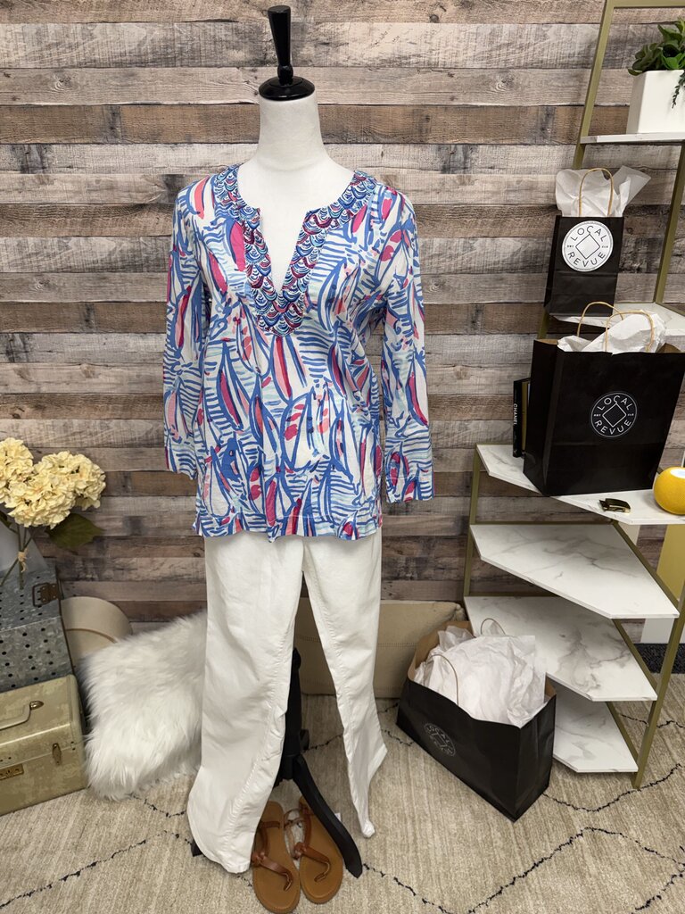 Lilly Pulitzer Aqua & Pink Abstract V-Neck Top