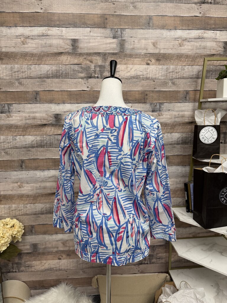 Lilly Pulitzer Aqua & Pink Abstract V-Neck Top
