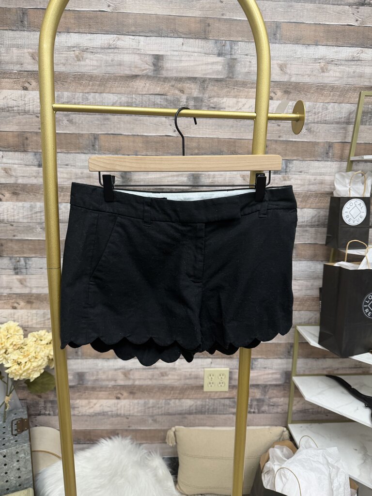 J Crew Black Linen Blend Scallop Hem Shorts