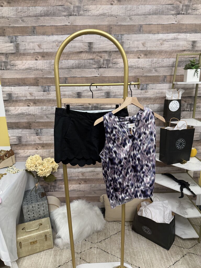 J Crew Black Linen Blend Scallop Hem Shorts