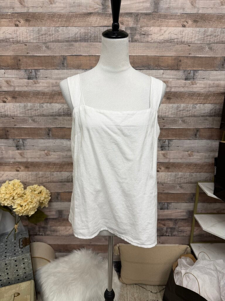 J Crew White Tank, Side Zip, Linen Blend Top