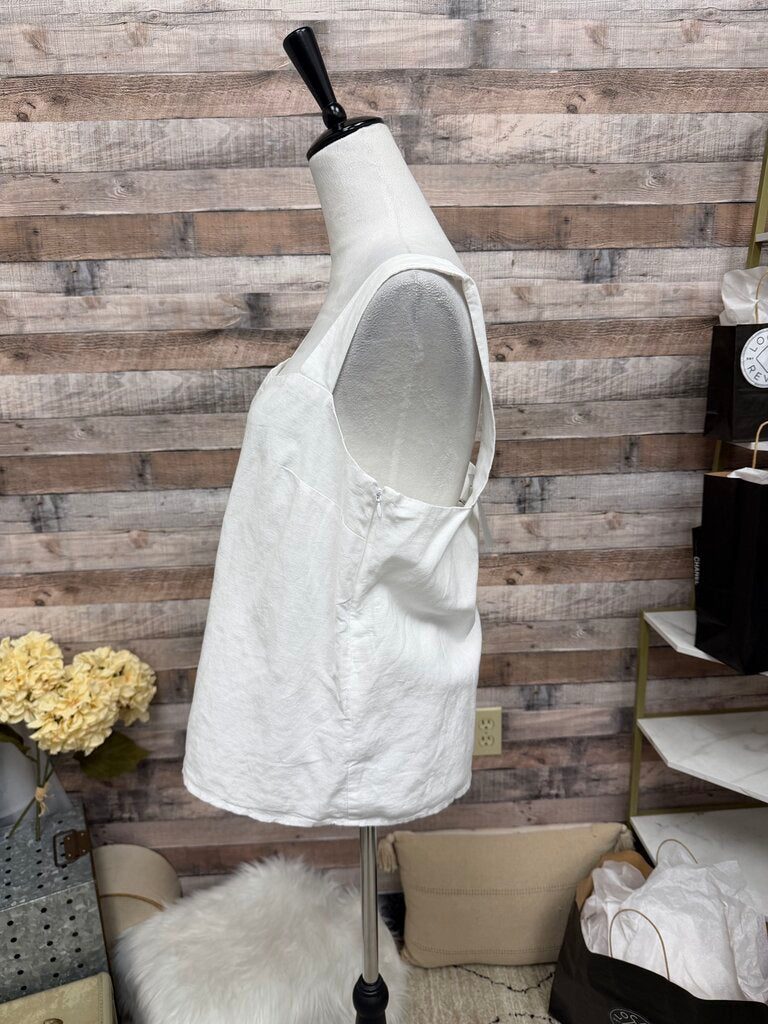 J Crew White Tank, Side Zip, Linen Blend Top