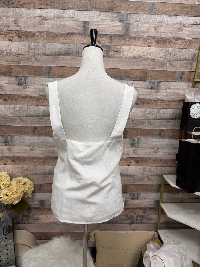 J Crew White Tank, Side Zip, Linen Blend Top