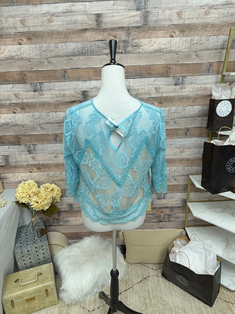 Anthropologie Turquoise Lace Illusion Overlay