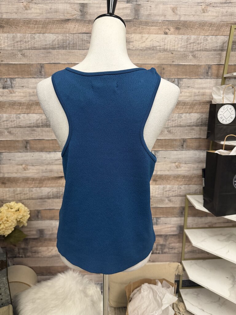 Anthropologie Blue Tank w/Silver 1 Shoulder Detail