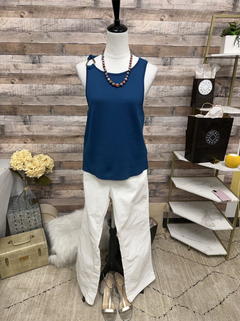 Anthropologie Blue Tank w/Silver 1 Shoulder Detail