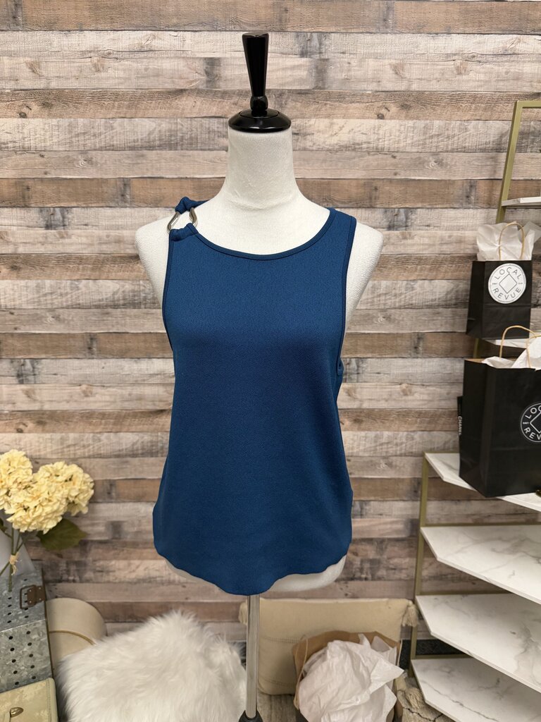 Anthropologie Blue Tank w/Silver 1 Shoulder Detail