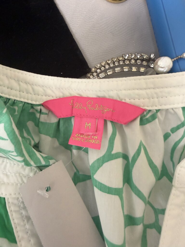 Lilly Pulitzer Green & White Floral Print V-Neck