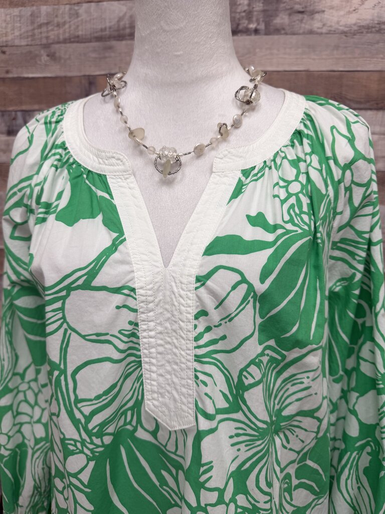 Lilly Pulitzer Green & White Floral Print V-Neck