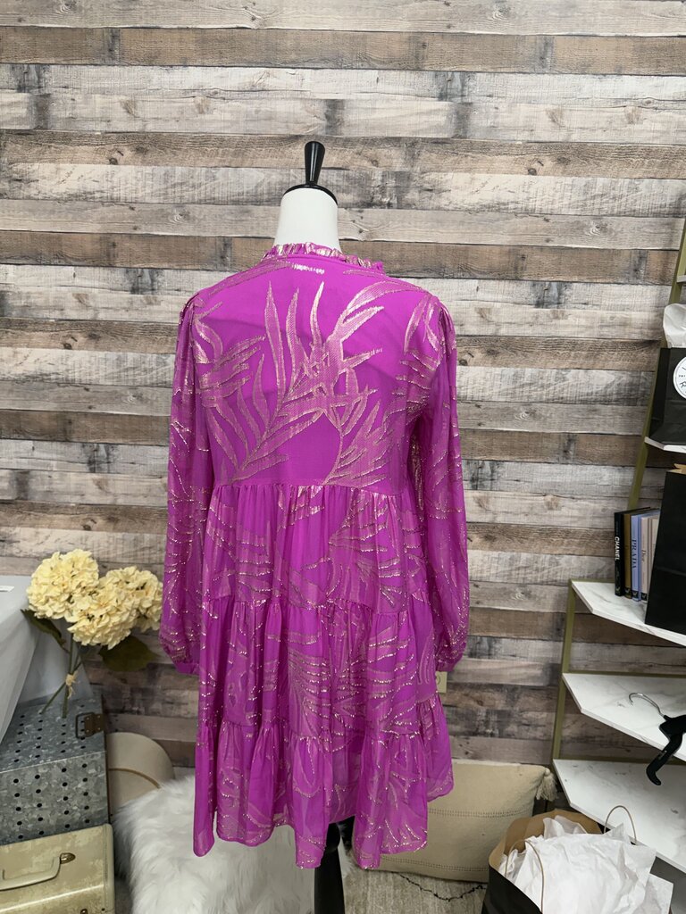 Lilly Pulitzer Silk Fuchsia & Gold Metallic Palm Leaf Print