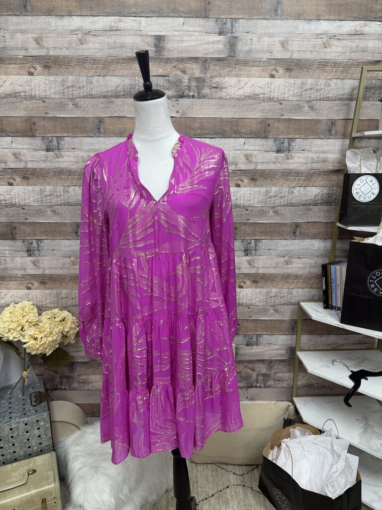 Lilly Pulitzer Silk Fuchsia & Gold Metallic Palm Leaf Print