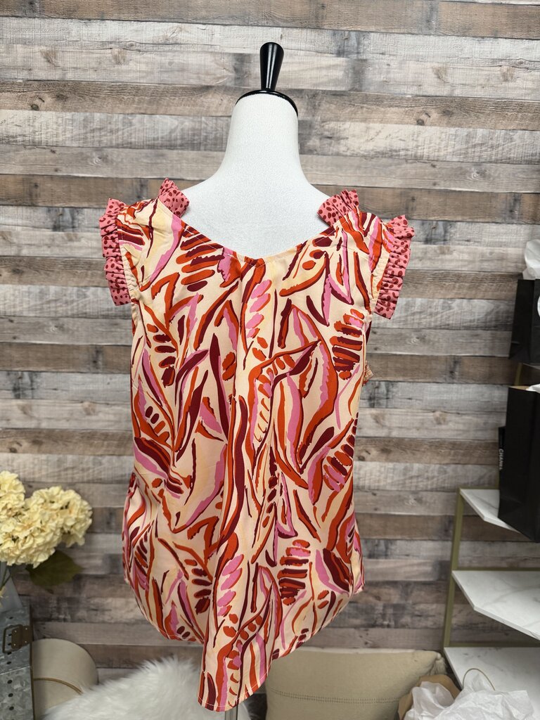 Periwinkle Peach & Red Ruffle Neck & Sleeve