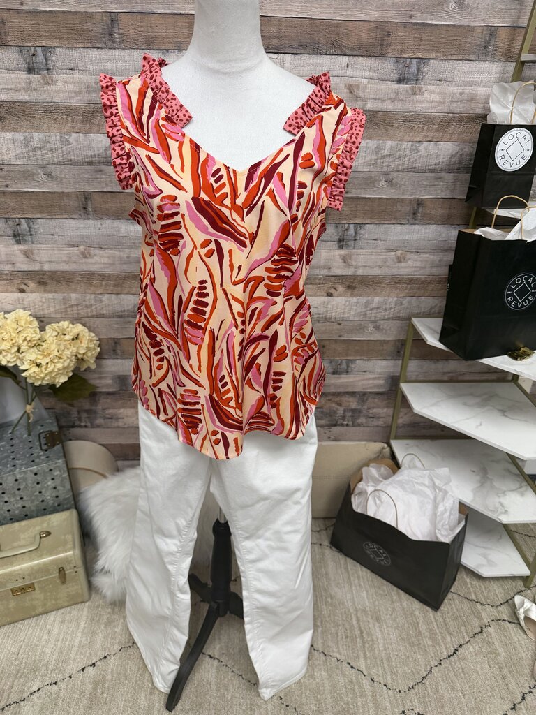 Periwinkle Peach & Red Ruffle Neck & Sleeve
