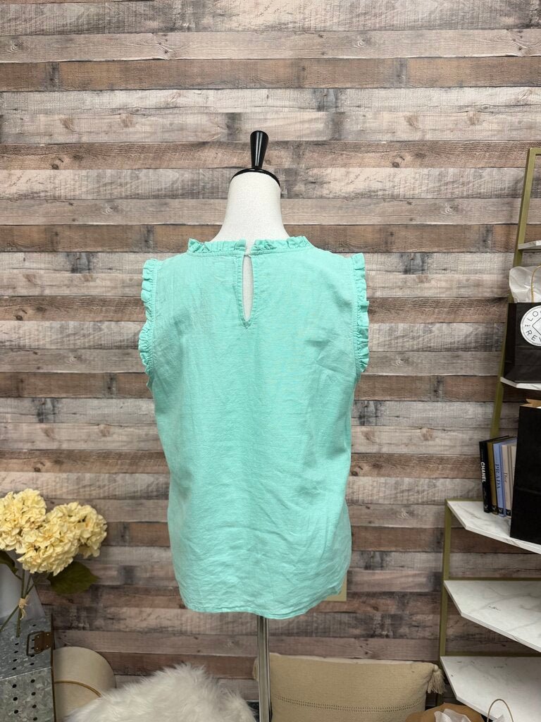 J Crew Mint Sleevless Ruffle Linen Blend
