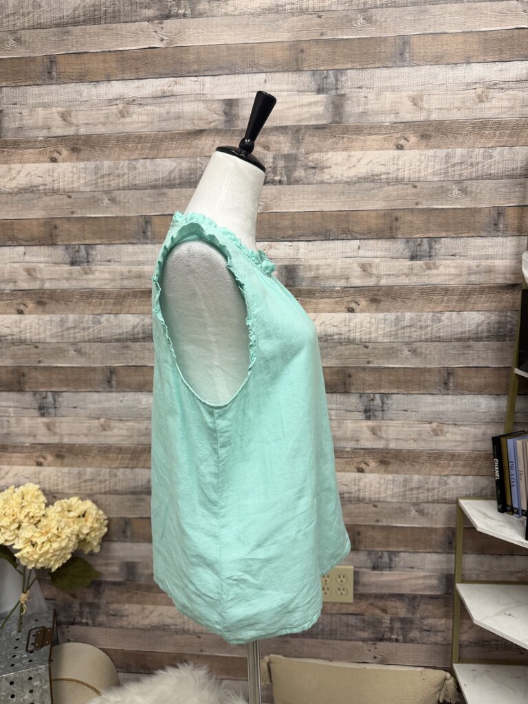 J Crew Mint Sleevless Ruffle Linen Blend