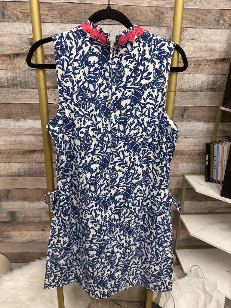 Lilly Pulitzer Blue & White w/Pink Circle Embroidered Detail Romper
