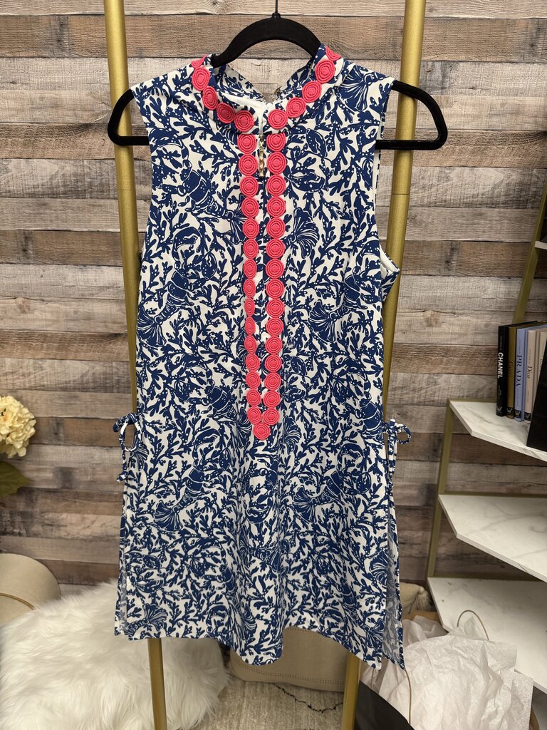Lilly Pulitzer Blue & White w/Pink Circle Embroidered Detail Romper