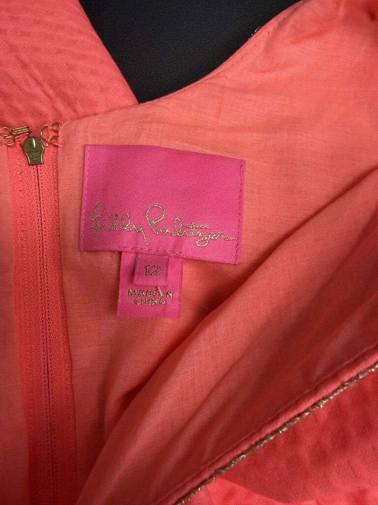 Lilly Pulitzer Coral w/Metallic Braided Neckline Shift