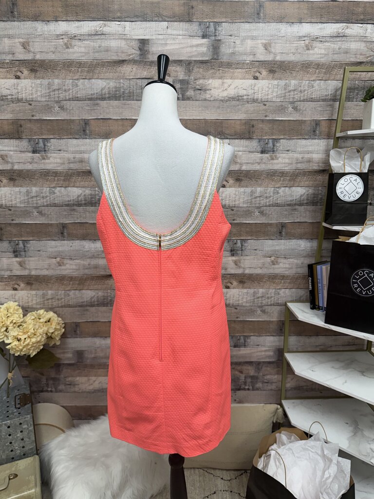 Lilly Pulitzer Coral w/Metallic Braided Neckline Shift