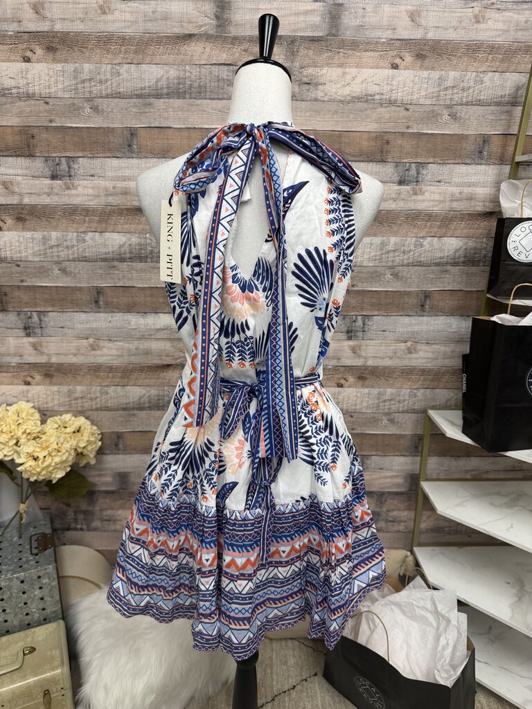 NWT Mimi Seabrook Blue & White Aztec Hemline