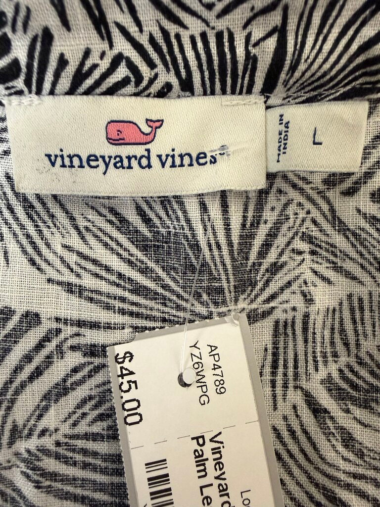 Vineyard Vines Black & White Palm Leaf w/PomPom Tassel