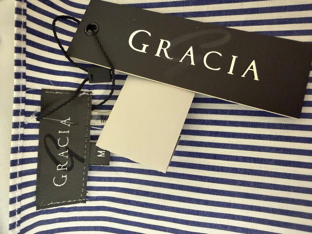 NWT Gracia Blue & White Stripe Wrap Dress & Gathered Sleeve