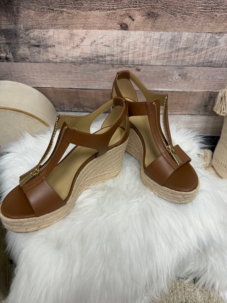 Michael Kors Brown Leather Espadrille Wedge