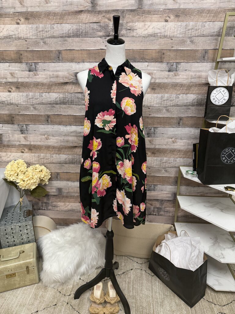 Black Floral Adrianna Papell Trapeze Swing Dress