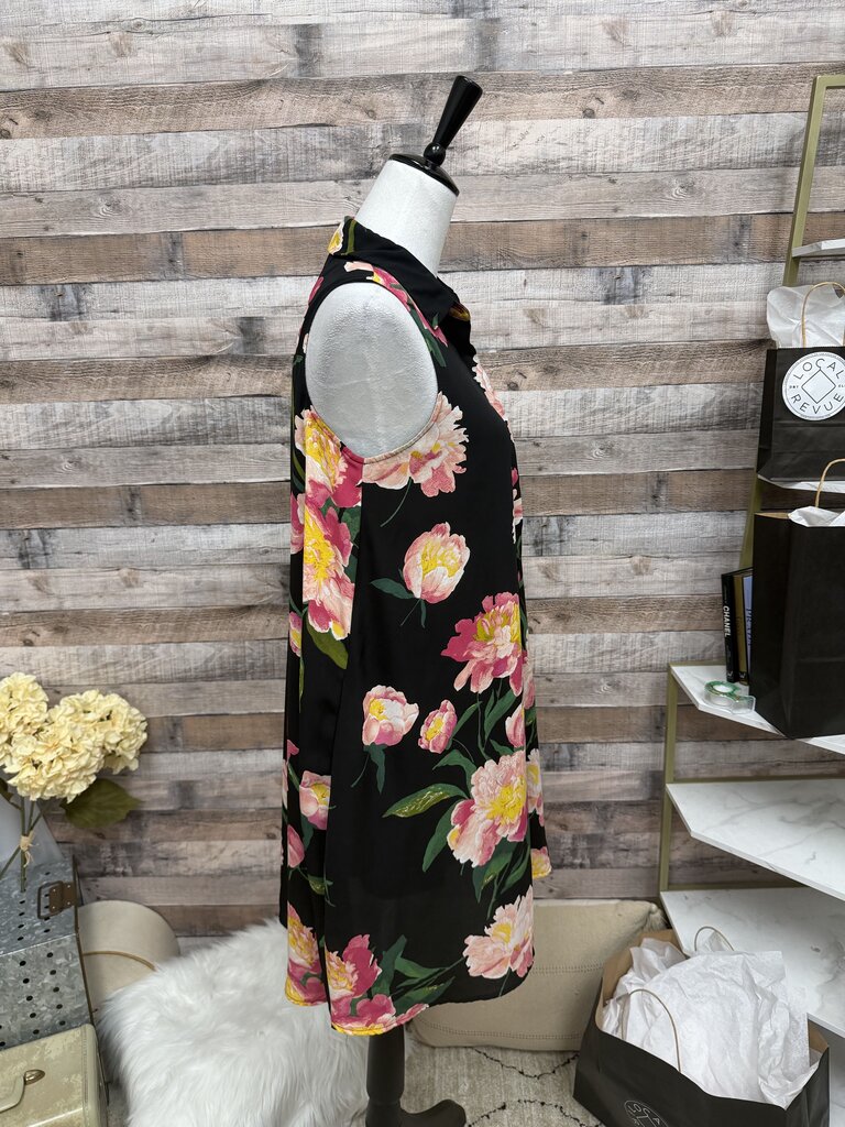 Black Floral Adrianna Papell Trapeze Swing Dress