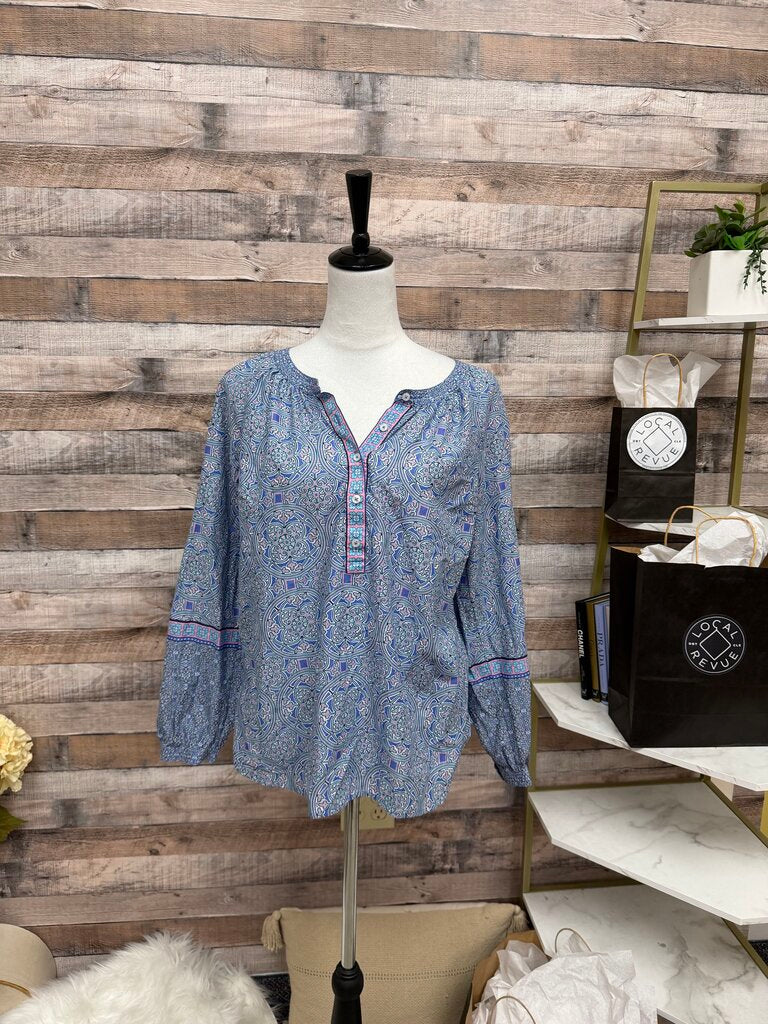 Blue And Pink Paisley Print Talbots Cotton Poplin Blouse
